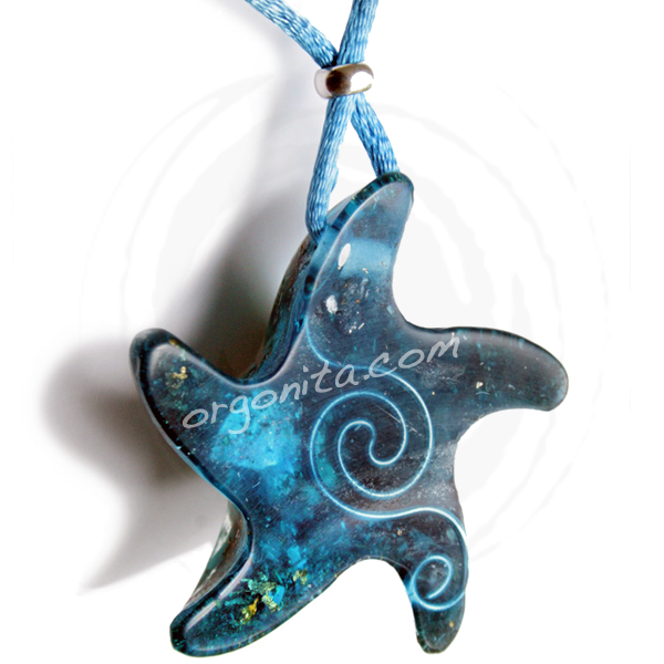 Estrella de Mar Colgante de Orgonite con Cuarzo Rosa, Turquesa y Turmalina negra