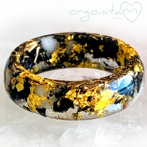 SHUNGITE Y ORO - ANILLO Orgonita 7499 - T16