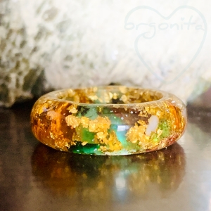 AMBAR, EMERALD  & GOLD - ANILLO Orgonita 3744 - T17