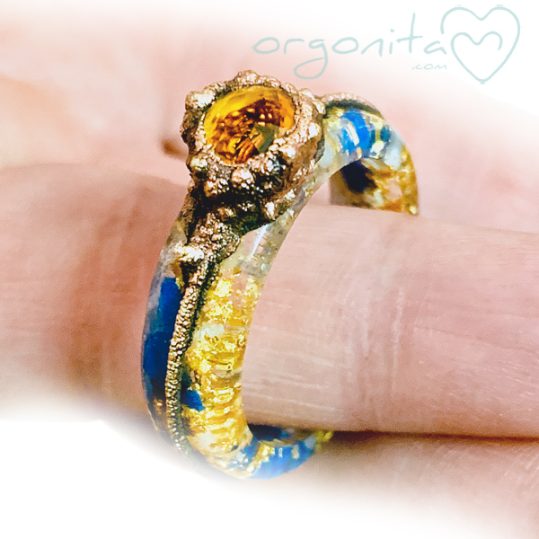 Anillo de orgonita con Oro, Lapislazuli y Citrino, kintsugi