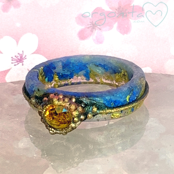 Anillo de orgonita con Oro, Lapislazuli y Citrino, kintsugi