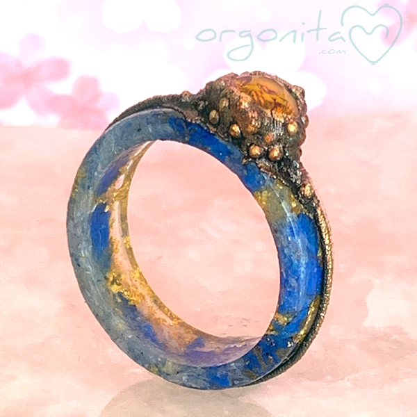 Anillo de orgonita con Oro, Lapislazuli y Citrino, kintsugi