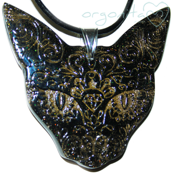 Comprar colgante de orgonita con gato sphynx o gato sagrado egipcio esfinge